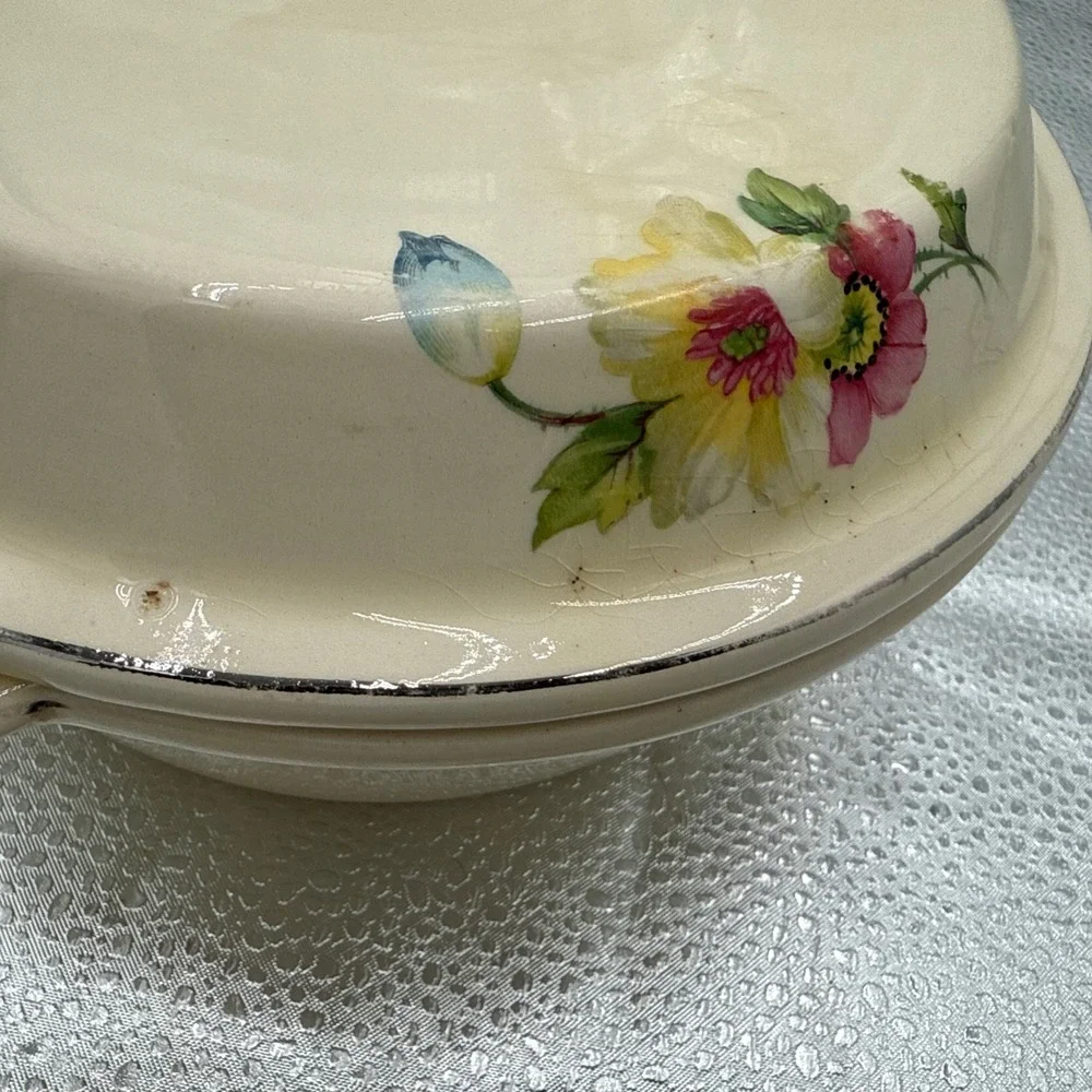 Vtg 1930s Paden City Pottery The Princess casserole Flowers‎ Round Covered  Bowl
